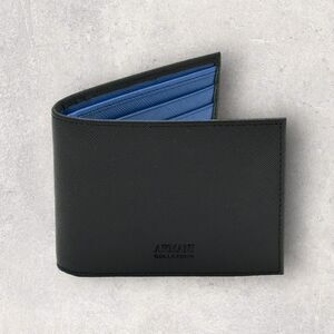 Black Saffiano Leather Bi-fold With Blue Wallet Authentic
